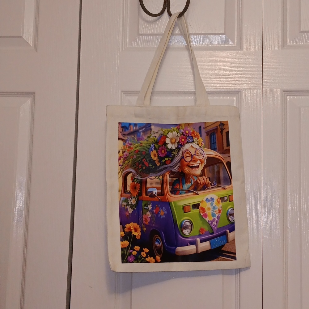Floral Graphic Tote Bag Hippy Granny Adorable